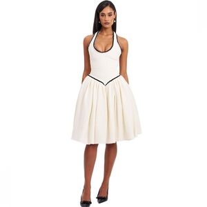 Miss circle Natalie U Neck Halter Drop Waist Tweed Midi Dress